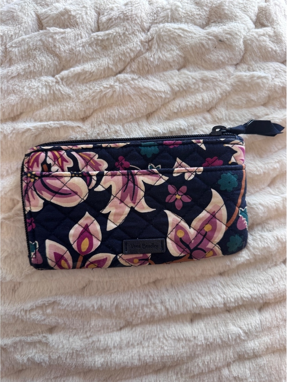 Vera Bradley Quilted Floral Wallet Navy Pink Zip Pouch Retired Print